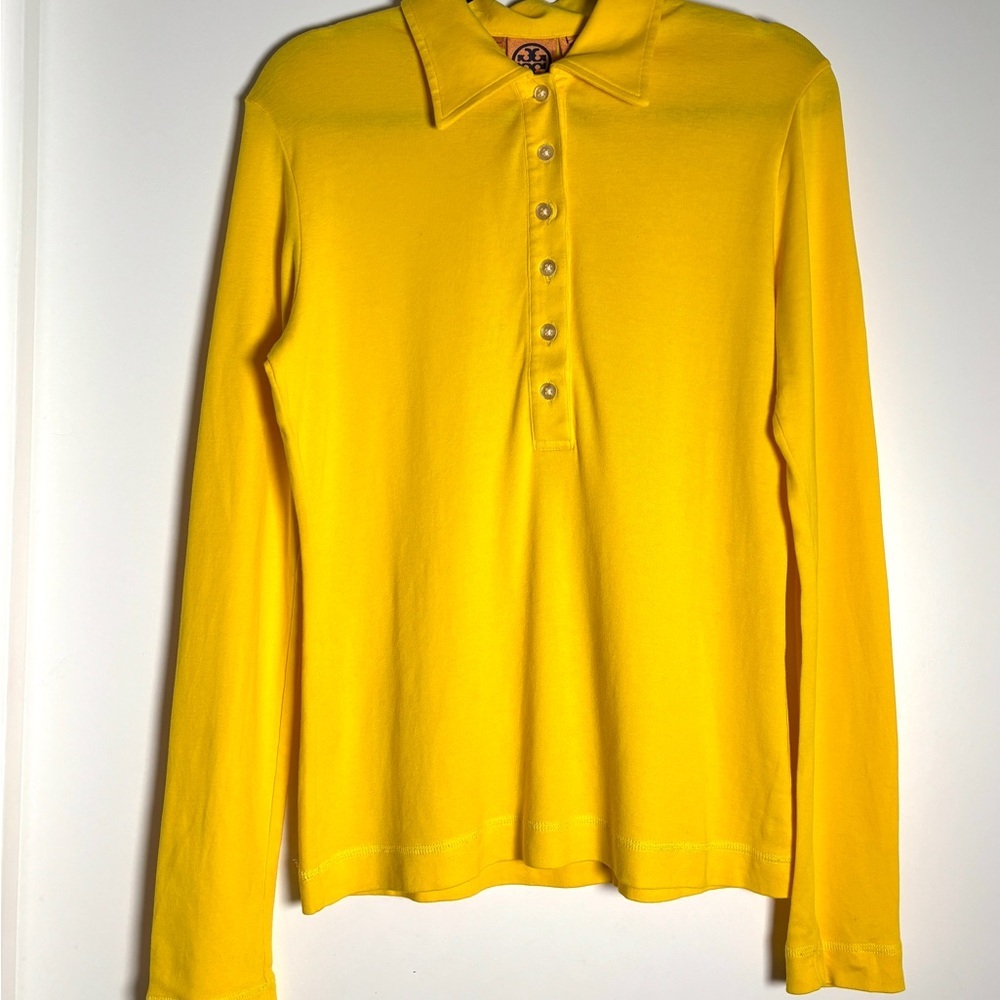 Tory Burch Yellow Long Sleeve Polo Shirt NWOT s L